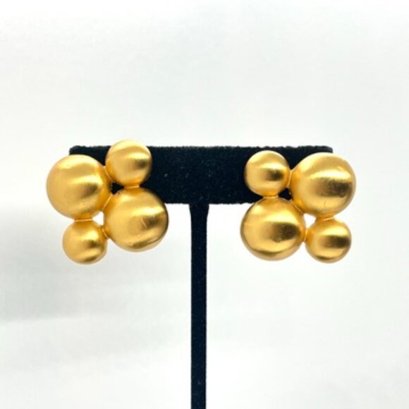 VINTAGE ANNE KLEIN BRUSHED GOLD TONE ABSTRACT MODERNIST CLUSTER EARRINGS NWT - Picture 1 of 13